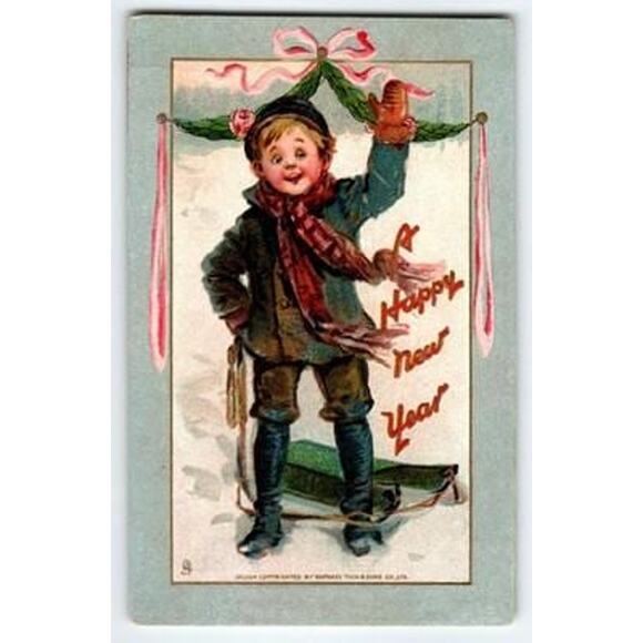 Vintage 1907-1915 Frances Brundage New Year Lithograph Postcard Tucks Ser 601 - Picture 1 of 2